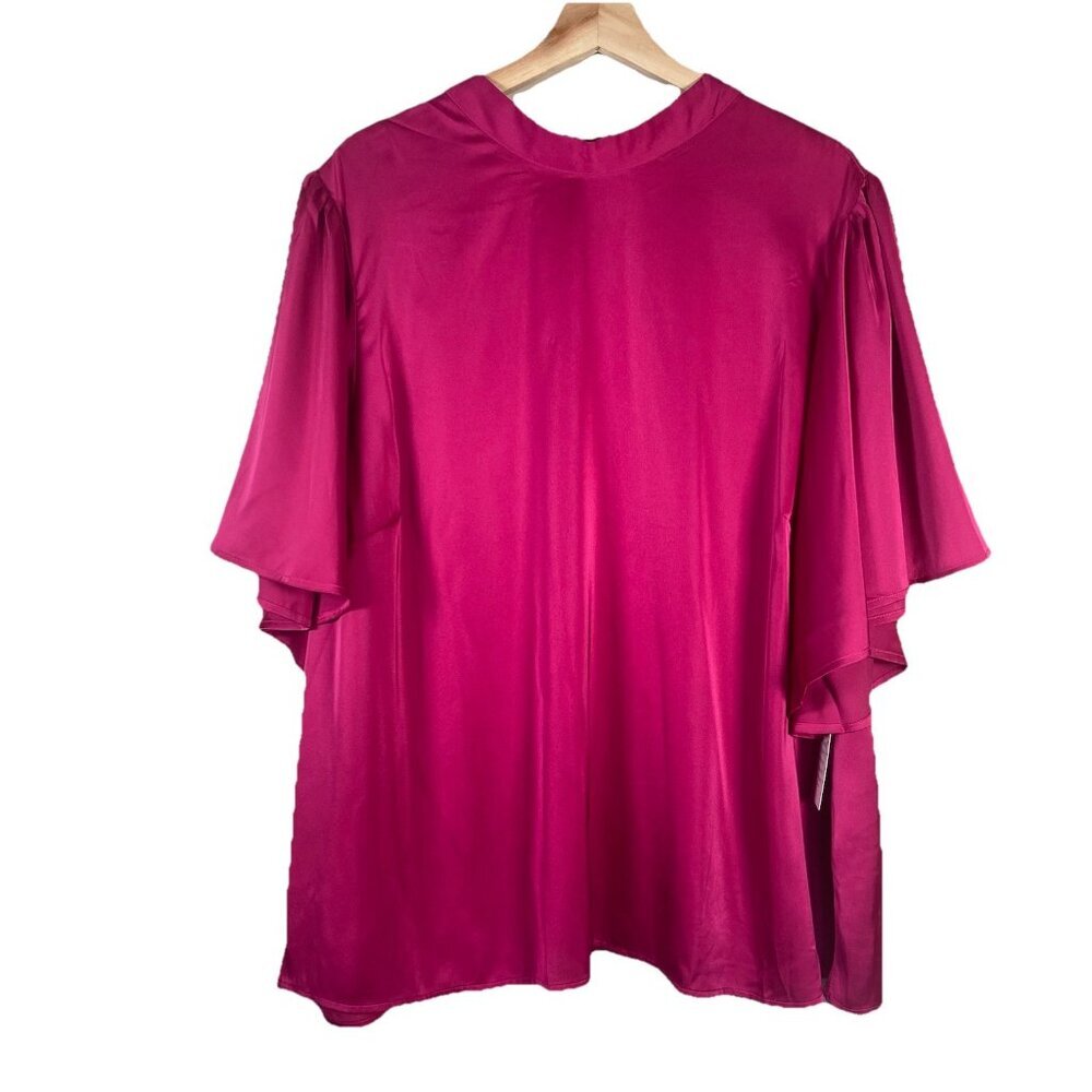 ELOQUII Women's Plus Size 22 Kimono Sleeve Top Fucshia Keyhole Satin NWT Fuschia
